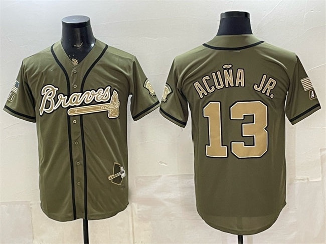 Atlanta Braves #13 JEROMENld Acuna Jr. Olive JEROMEN 2026 Armed Forces Day Stitched Jersey