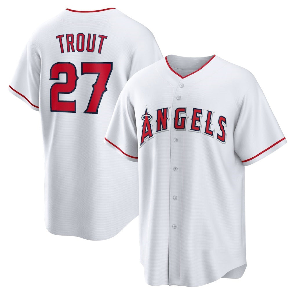 Los Angeles Angels #27 Mike Trout White JEROMEN Home Replica Player Name Jersey
