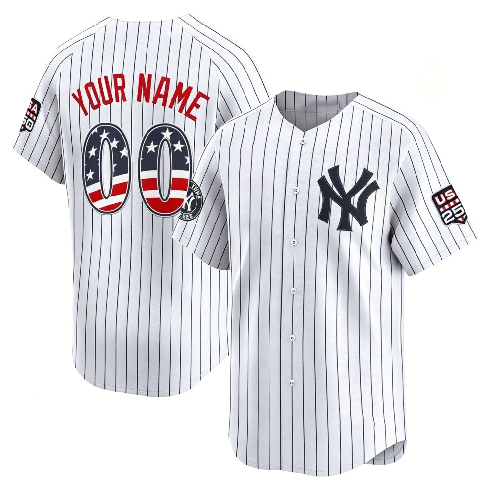 Custom New York Yankees White JEROMEN USA 250 Fourth of July Limited Stitched Jersey