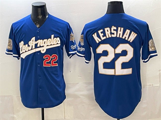 Los Angeles Dodgers #22 Clayton Kershaw Royal JEROMEN 2026 Gold Collection 9x & B2B Champs Patch Stitched Jersey