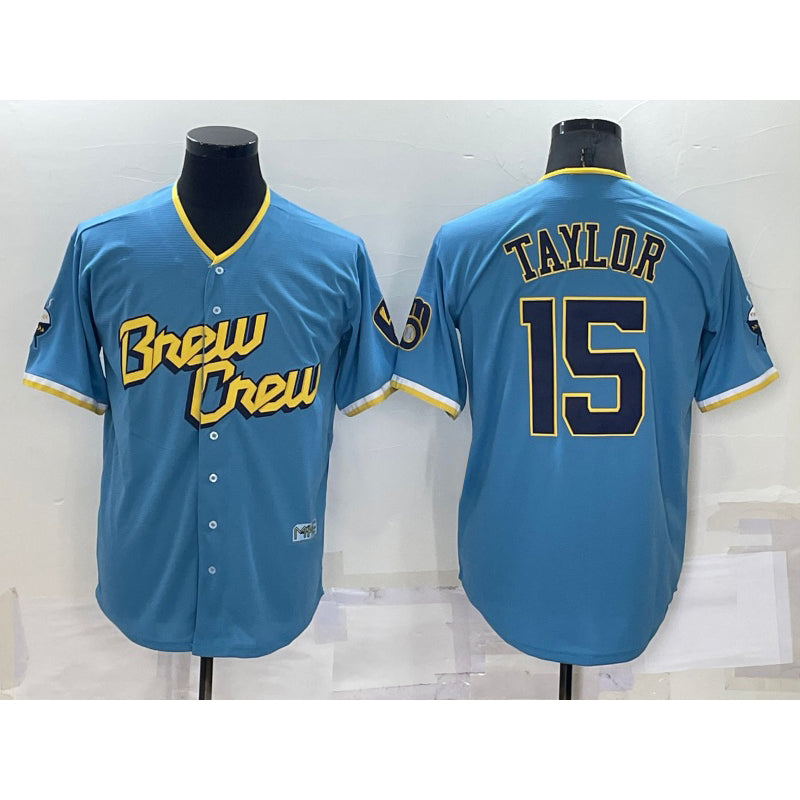 Milwaukee Brewers #15 Tyrone Taylor Blue JEROMEN 2022 City Connect Cool Base Stitched Jersey