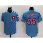 Philadelphia Phillies #55 Ranger Su¨¢rez Blue JEROMEN Cool Base Stitched Jersey
