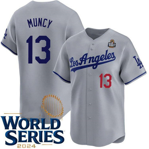 Los Angeles Dodgers #13 Max Muncy Gray JEROMEN 2024 World Series Patch Limited Stitched Jersey