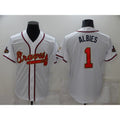 Atlanta Braves #1 Ozzie Albies 2022 White Gold JEROMEN World Series Champions Program Cool Base Stitched Jersey
