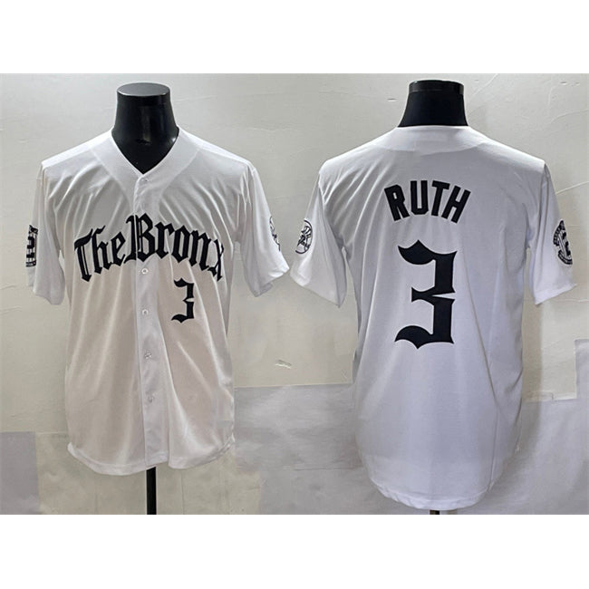 New York Yankees #3 Babe Ruth White JEROMEN 'Gothic Legacy Edition' Vapor Premier Limited Stitched Jersey