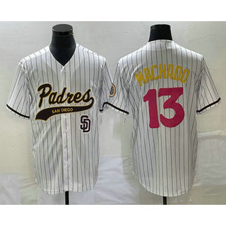 San Diego Padres #13 Manny Machado White JEROMEN Pinstripe 2023 City Connect Cool Base Stitched Jersey