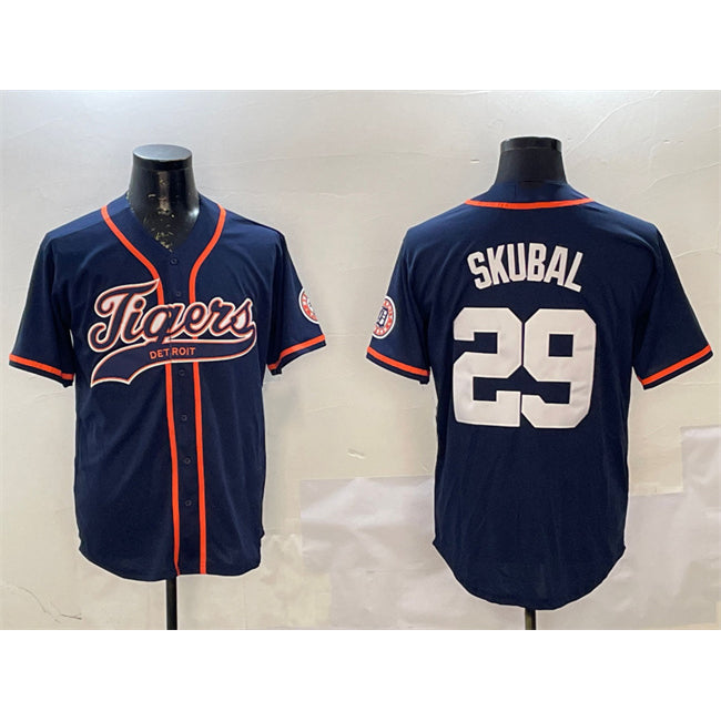 Detroit Tigers #29 Tarik Skubal Navy JEROMEN With Patch Cool Base Stitched Jersey