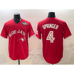 Toronto Blue Jays #4 George Springer Red JEROMEN 2025 World Series Cool Base Stitched Jersey