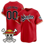 Custom Miami Marlins x One Piece Red JEROMEN Vapor Premier Limited Jersey - Stitched