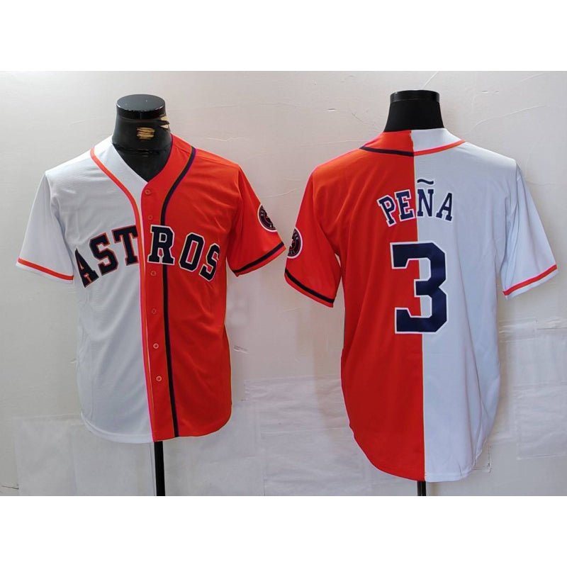 Houston Astros #3 Jeremy Pena White Orange JEROMEN Split Stitched Jersey