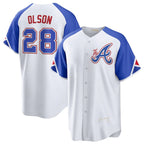 Atlanta Braves #28 Matt Olson White JEROMEN 2023 City Connect Cool Base Stitched Jersey