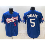 Los Angeles Dodgers #5 Freddie Freeman Royal JEROMEN With American Flag Patch Limited Stitched Jersey