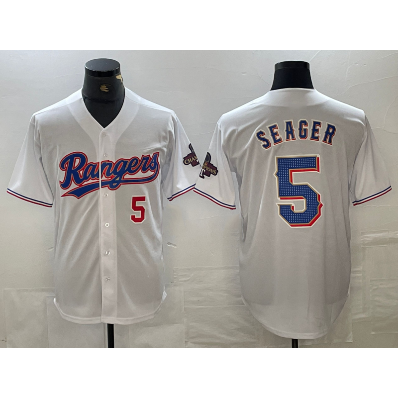 Texas Rangers #5 Corey Seager Number White JEROMEN 2023 World Series Champions Cool Base Jersey 2