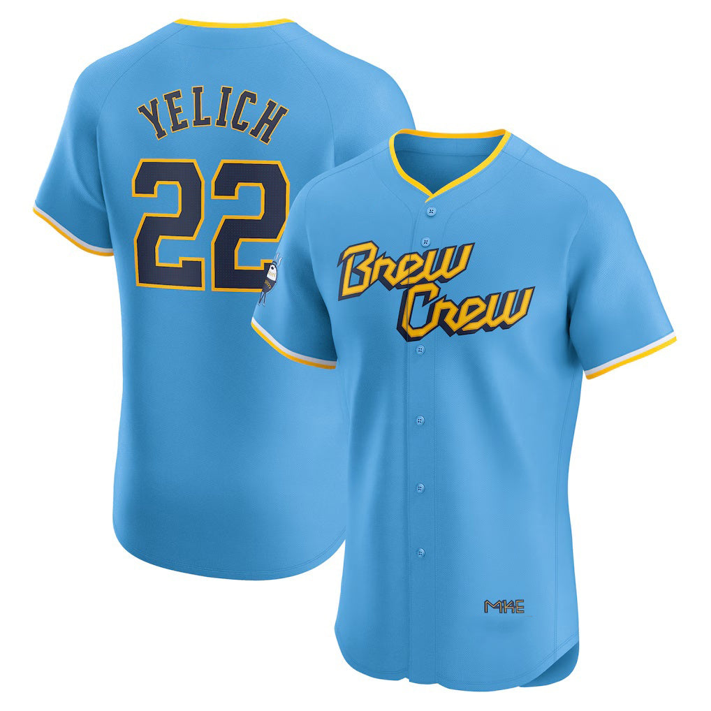 Milwaukee Brewers #22 Christian Yelich Powder Blue JEROMEN City Connect Elite Player Jersey