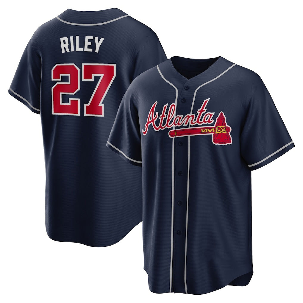 Atlanta Braves #27 Austin Riley Navy JEROMEN Alternate Replica Jersey