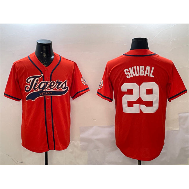 Detroit Tigers #29 Tarik Skubal Orange JEROMEN With Patch Cool Base Stitched Jersey 2