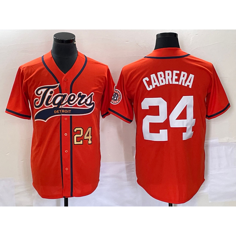 Detroit Tigers #24 Miguel Cabrera Number Orange JEROMEN Cool Base Stitched Jersey