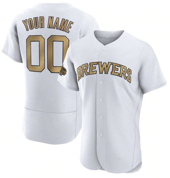 Custom Milwaukee Brewers Active Player White JEROMEN 2022 All-Star Flex Base Stitched Jersey 2