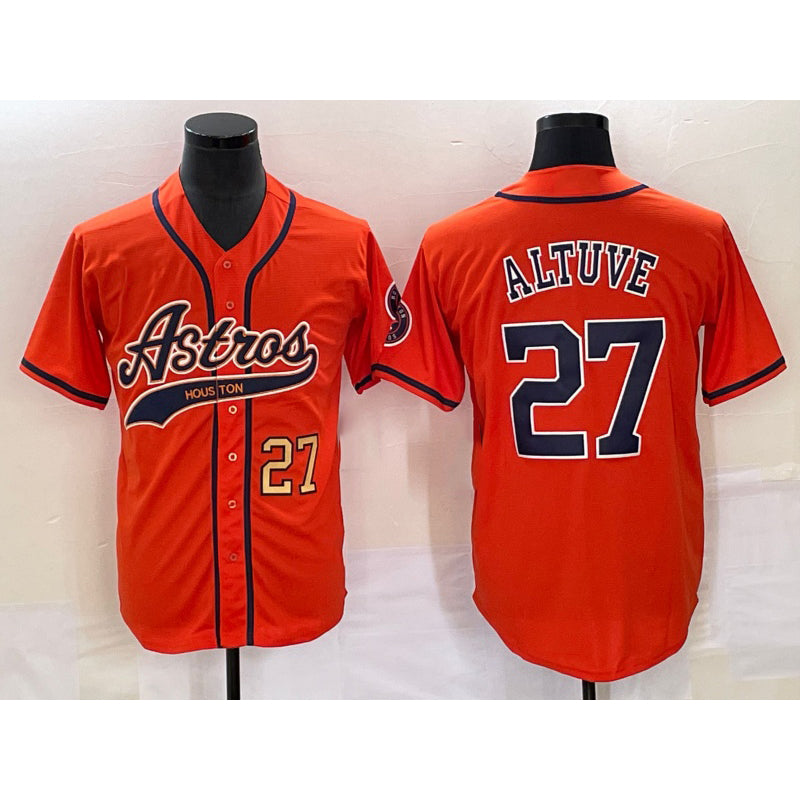 Houston Astros #27 Jose Altuve Number Orange JEROMEN With Patch Cool Base Stitched Jersey