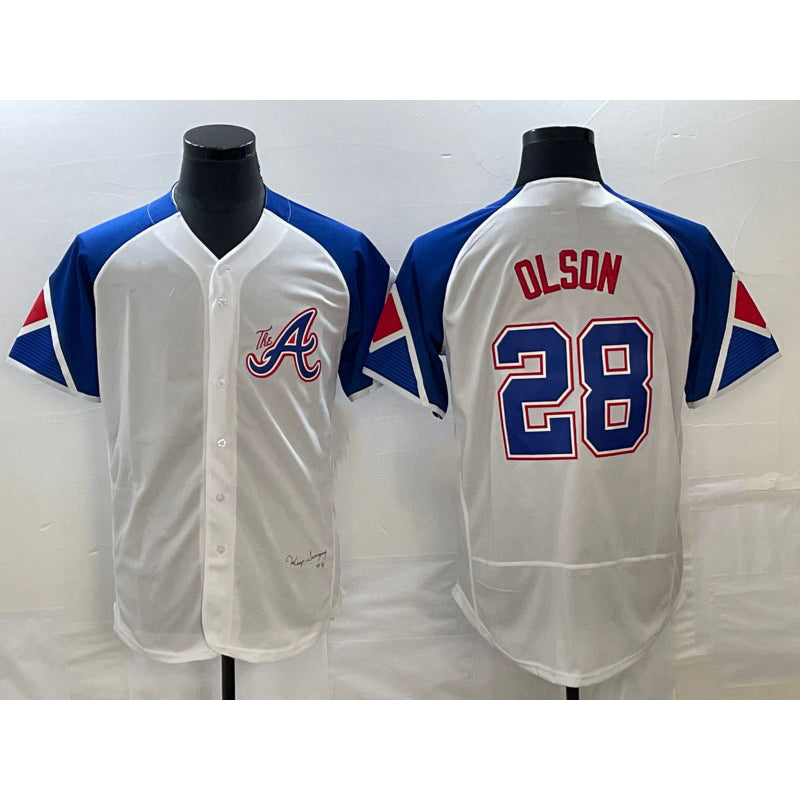 Atlanta Braves #28 Matt Olson White JEROMEN 2023 City Connect Flex Base Stitched Jersey