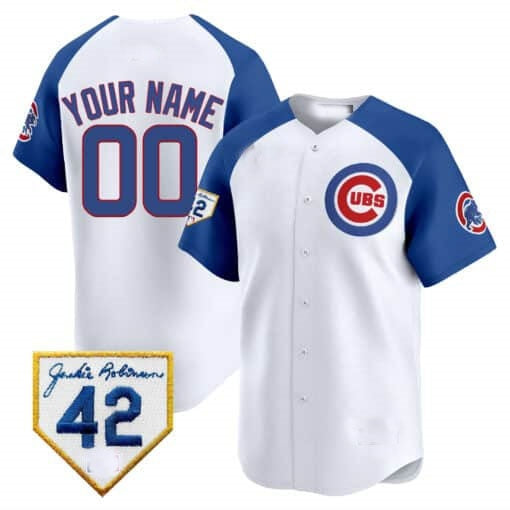 Custom Chicago Cubs 2024 Jackie Robinson Patch Vapor Premier Limited Jersey V2 ¨C White Royal JEROMEN