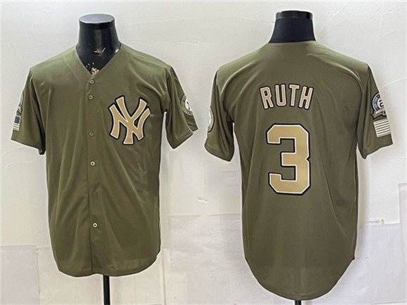 New York Yankees #3 Babe Ruth Olive JEROMEN 2026 Armed Forces Day Stitched Jersey