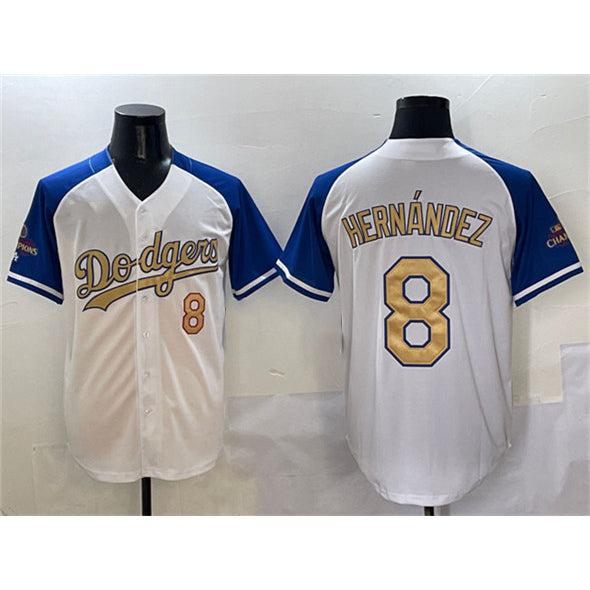 Los Angeles Dodgers #8 Enrique Hernandez White Royal Gold JEROMEN 2024 World Series Champions Vapor Limited Stitched Jersey