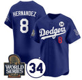 Los Angeles Dodgers #8 Enrique Hern¨¢ndez Royal JEROMEN 2024 World Series With No. 34 Patch Limited Stitched Jersey