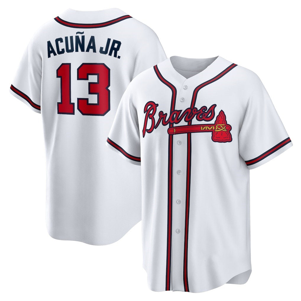 Atlanta Braves #13 JEROMENld Acuna Jr. White JEROMEN Home Replica Player Name Jersey
