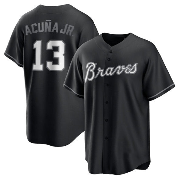 Atlanta Braves #13 JEROMENld Acuna Jr. Black JEROMEN Lights Out Limited Stitched Jersey