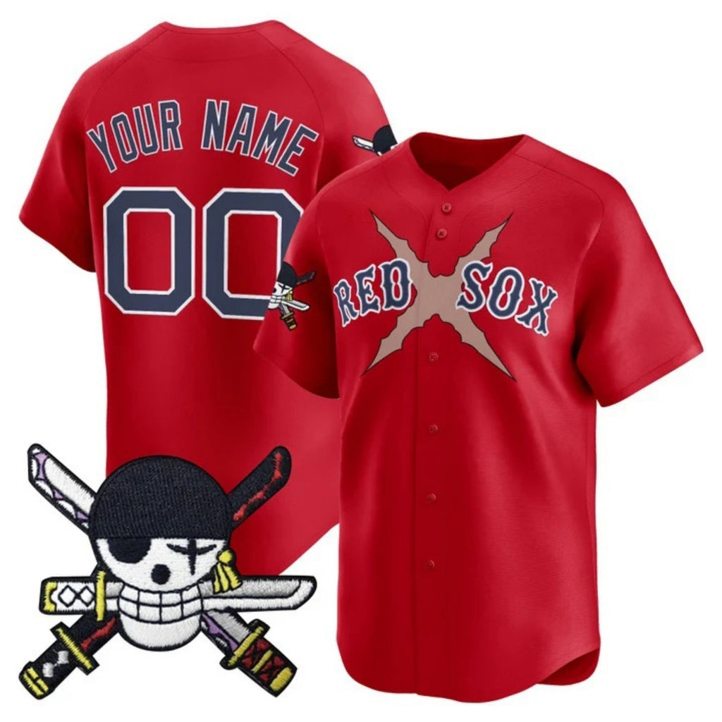 Custom Boston Red Sox x One Piece Red JEROMEN Zoro Patch Vapor Premier Limited Jersey - Stitched