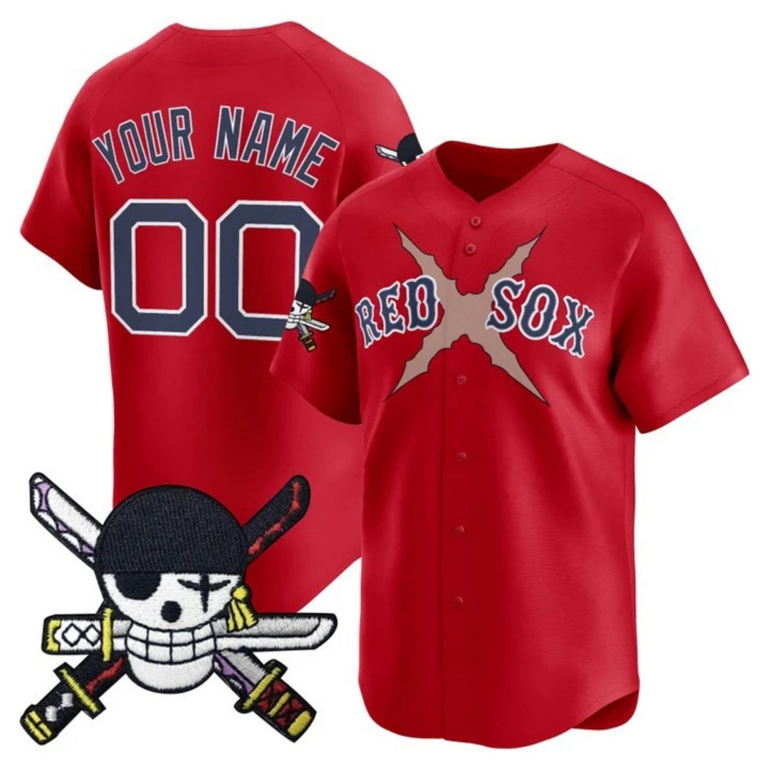 Custom Boston Red Sox x One Piece Red JEROMEN Zoro Patch Vapor Premier Limited Jersey - Stitched