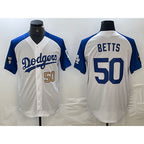 Los Angeles Dodgers #50 Mookie Betts Number White Blue JEROMEN Fashion Stitched Cool Base Limited Jersey 3