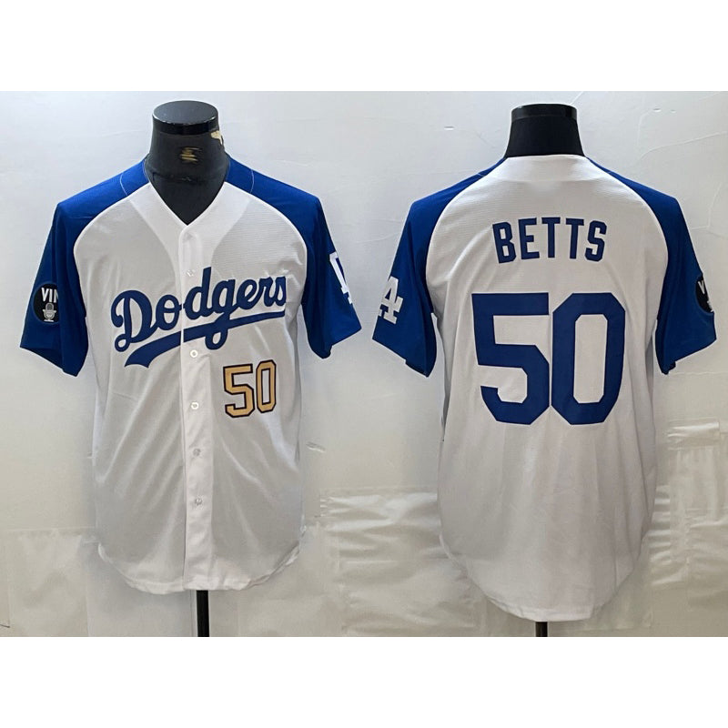 Los Angeles Dodgers #50 Mookie Betts Number White Blue JEROMEN Fashion Stitched Cool Base Limited Jersey 3