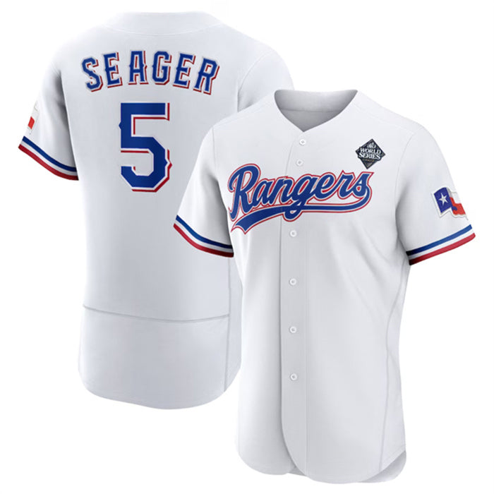Texas Rangers #5 Corey Seager White JEROMEN 2023 World Series Flex Base Stitched Jersey