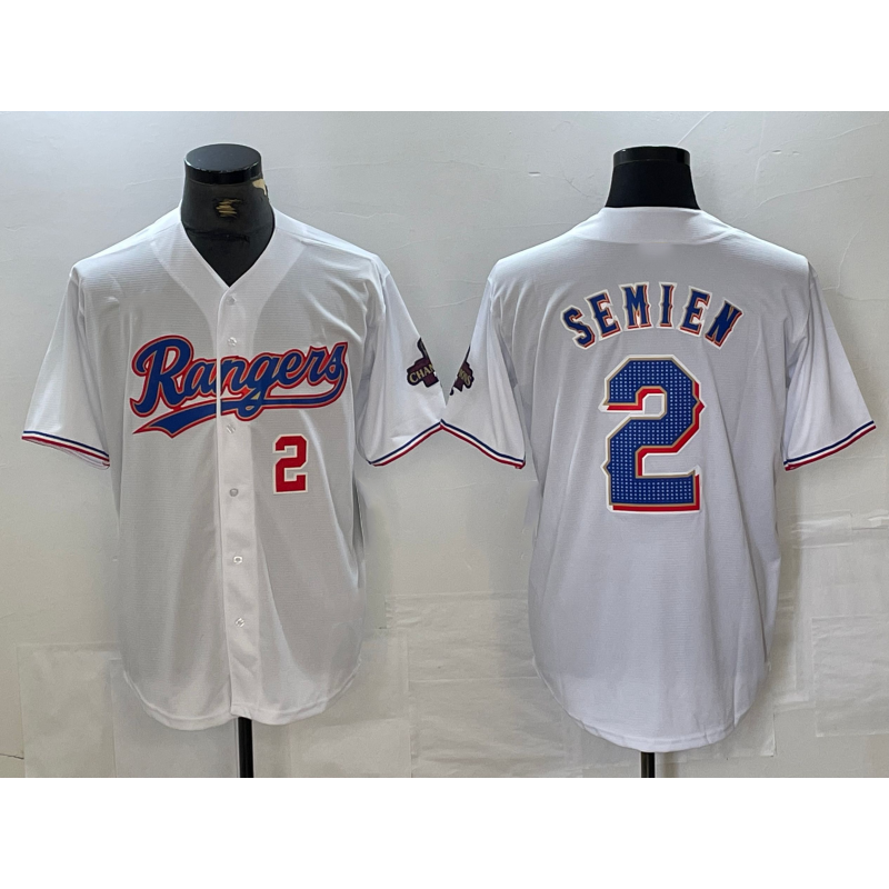 Texas Rangers #2 Marcus Semien Number White JEROMEN 2023 World Series Champions Cool Base Jerseys