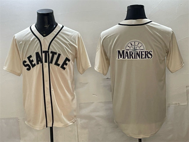 Seattle Mariners Team Big Logo Cream JEROMEN Alternate Stitched Jersey