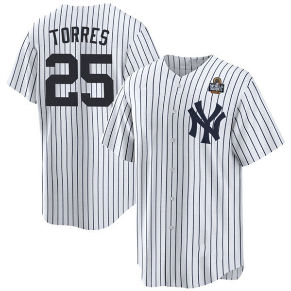 New York Yankees #25 Gleyber Torres White JEROMEN 2024 World Series With Name Cool Base Stitched Jersey
