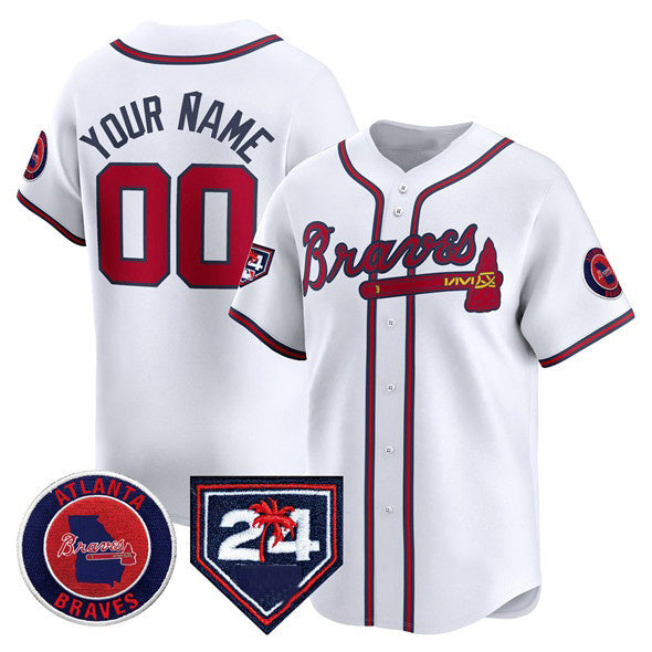 Custom Atlanta Braves White JEROMEN 2024 Spring Training Patch Limited Stitched Jersey