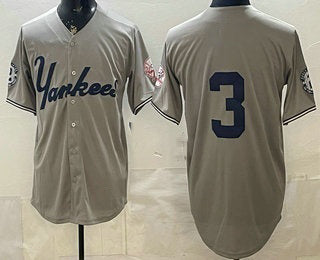 New York Yankees #3 Babe Ruth Grey JEROMEN Without Name Limited Jersey