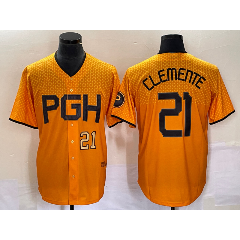 Pittsburgh Pirates #21 Roberto Clemente Number Gold JEROMEN 2023 City Connect Stitched Jersey