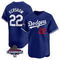 Los Angeles Dodgers #22 Clayton Kershaw Royal JEROMEN 2024 World Series Champions Alternate Limited Stitched Jersey