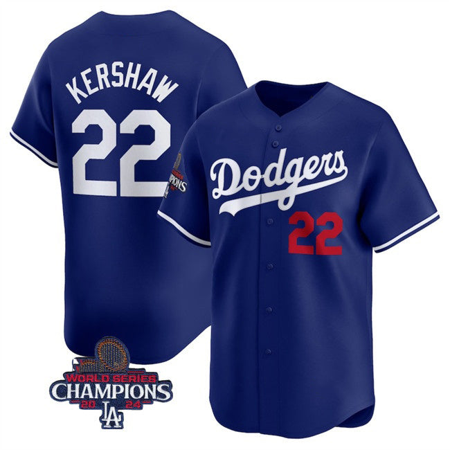 Los Angeles Dodgers #22 Clayton Kershaw Royal JEROMEN 2024 World Series Champions Alternate Limited Stitched Jersey