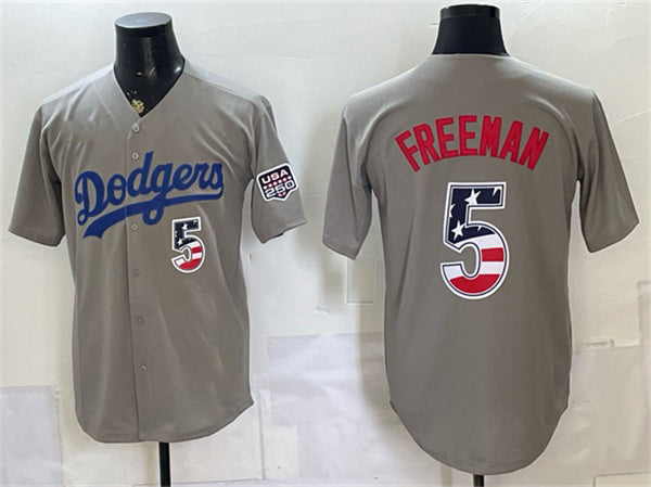 Los Angeles Dodgers #5 Freddie Freeman Gray JEROMEN 250 Fourth of July Road Stitched Jersey