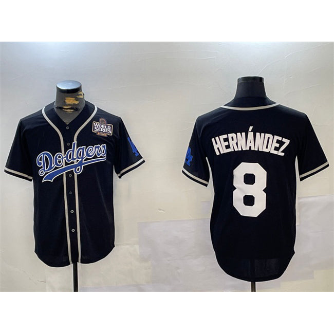 Los Angeles Dodgers #8 Enrique Hern¨¢ndez Black JEROMEN 2024 World Series Cool Base Stitched Jersey