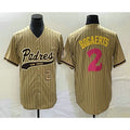San Diego Padres #2 Xander Bogaerts Number Tan JEROMEN Pinstripe 2023 City Connect Cool Base Stitched Jersey
