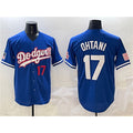 Los Angeles Dodgers #17 Shohei Ohtani Royal JEROMEN With American Flag Patch Limited Stitched Jersey