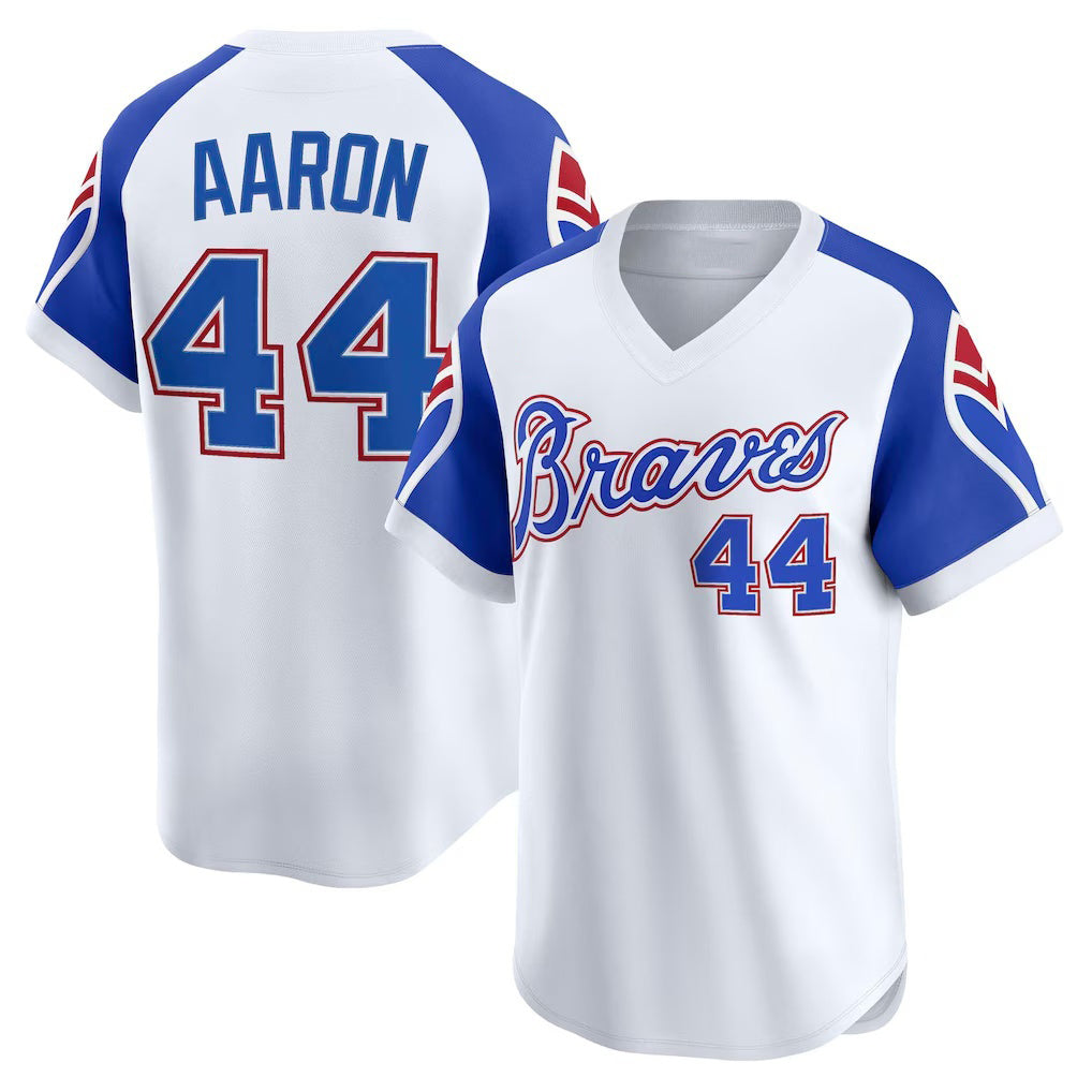 Atlanta Braves #44 Hank Aaron White JEROMEN Throwback Cooperstown Collection Limited Jersey