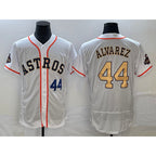 Houston Astros #44 Yordan Alvarez Number 2023 White Gold JEROMEN World Serise Champions Patch Flex Base Stitched Jersey 3