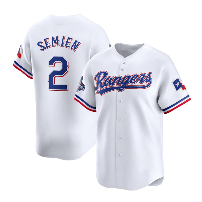 Texas Rangers #2 Marcus Semien White JEROMEN 2023 World Series Champions Stitched Jersey